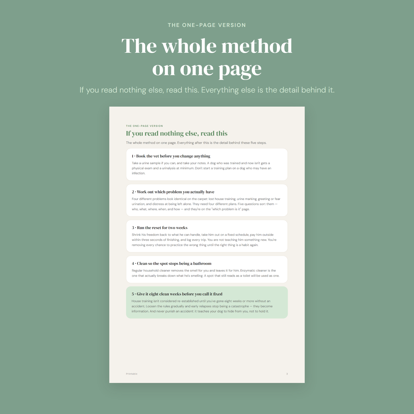 The whole house-training reset on one page