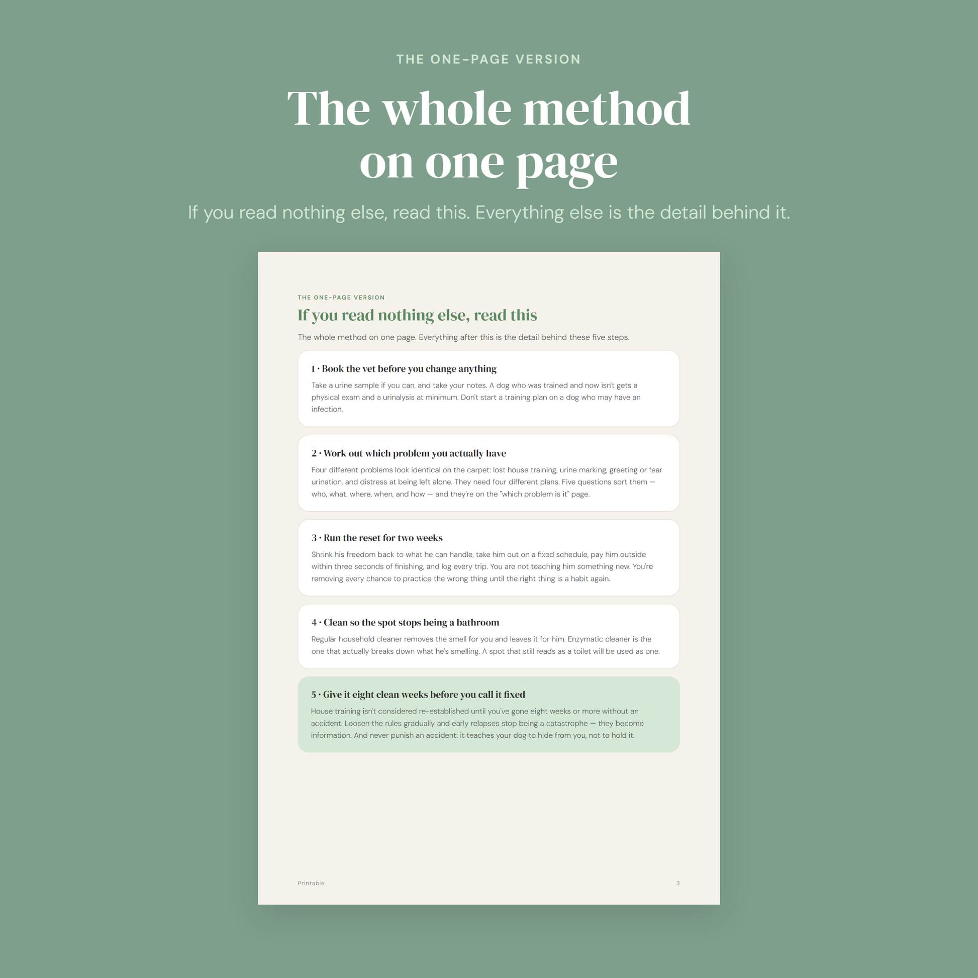 The whole house-training reset on one page
